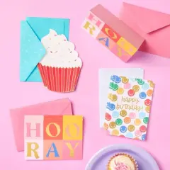 10ct Red Cupcake Cards - Spritz&trade;: Birthday Greeting Card Set, Multicolored Food Pattern, Paper, 10 Pieces