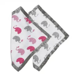 Bacati - Elephants Pink/Gray Muslin 2 pc Security Blankets