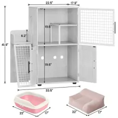 Cat Litter Box Enclosure, Double Layer Hidden Cat Washroom with Sturdy Ladder, Villa Cat Cabinet for Indoor Cats