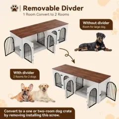 Dog Crate Furniture for 2 Dogs, Wooden Double Dog Crate with Door, Indoor Dog Kennel with Divider and Cushion for Large Medium Dogs,White
