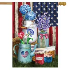 American Picnic Rustic House Flag Patriotic Floral 28" x 40" Briarwood Lane