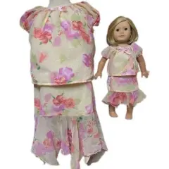 Size 8 1/2 Matching Girl And Doll Chiffon Flowers Skirt And Blouse
