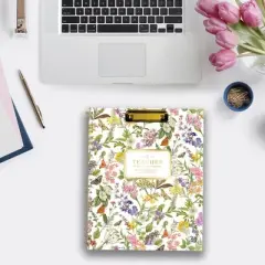 Day Designer 8.5"x11" 2025-2026 Weekly/Monthly Wirebound Teacher Lesson Planner Clipboard Hardcover Butterfly Garden, Teacher Supplies