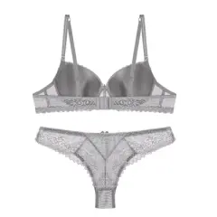 Agnes Orinda Women's Underwire Push-Up Lace Trim Strip Bra and Thong Set