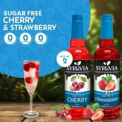 Syruvia Sugar Free Coffee Flavors Variety Pack: Cherry & Strawberry 25.4 fl oz Syrup