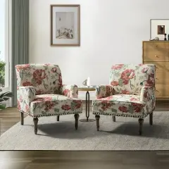 Set of 2 Reggio  Traditional  Wooden Upholstered  Armchair with Floral Patterns and  Nailhead Trim | ARTFUL LIVING DESIGN