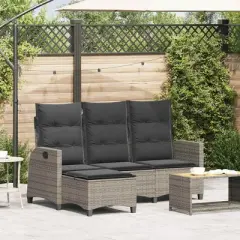 vidaXL Reclining Patio Sofa - PE Rattan/Steel - Gray L-Shaped Outdoor Sectional with Cushions - Adjustable Backrest - 69.3"x54.3"