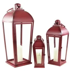 Northlight Set of 3 Red Antique Style Candle Lanterns 23.5"