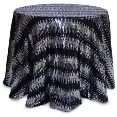 Melrose 96" Black and Silver Colored Round Sequined Christmas Tablecloth