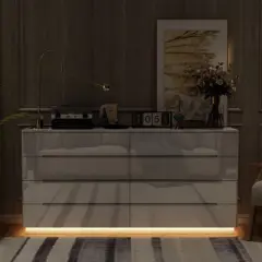 Famapy White High Gloss 8-Drawers Dresser With Bottom Light Modern Chest of Drawers
