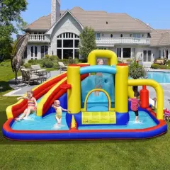 Tangkula 7-in-1 Inflatable Water Slide Water Park Kids Bounce Castle Without Air Blower