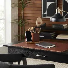 Wireless Charging Stand & Pencil Cup Dark Brown - Threshold&trade;: Desk Organizer, Office Supplies, Faux Leather