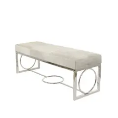 Contemporary Decorative Stainless Steel Cowhide Bench Silver - Olivia & May