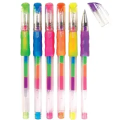 Rainbow Gel Pens (10 Pack) - 5-Color Ink, Smooth Gel, Assorted Barrel Colors