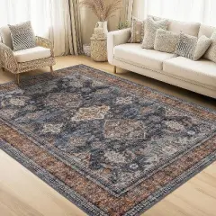 Area Rug for Bedroom Distressed Oriental Office Carpet Low Pile Neutral Soft Nursery Carpet Non Slip Washable Farmhouse Area Rug