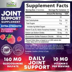 Joint Support Supplement, Extra Strength Glucosamine Gummy Supports Joints Health, Flexibility for Back, Knees, Hands - 60 Gummy By Nature's Gummies