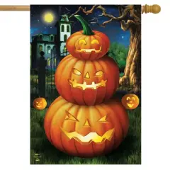 Briarwood Lane Spooky Jack O'Lanterns Halloween House Flag Carved Pumpkins 28" x 40"