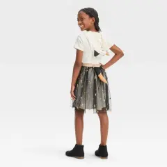 Girls' Squishmallows Cat Hooded Dress - White/Black