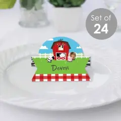 Big Dot of Happiness Farm Animals - Barnyard Baby Shower or Birthday Party Tent Buffet Card - Table Setting Name Place Cards - Set of 24