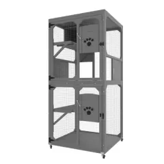 YOOCOZZ Catio  Indoor and Outdoor Cat Enclosure Window Access, 4 Tiers Cat House with Wheels, Resting Box & Waterproof Roof-Gray