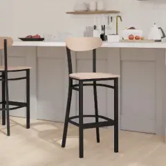 Emma and Oliver Industrial Barstool with Rolled Steel Frame and Solid Wood Seat - 500 lbs. Static Weight Capacity