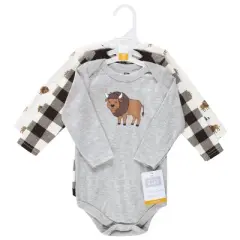 Hudson Baby Infant Boy Cotton Long-Sleeve Bodysuits, Wild Buffalo 3-Pack