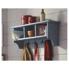 Country Cottage Entryway Coat Hook with Storage Cubbies Antique Finish - Alaterre Furniture