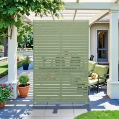 PexFix 72" x 47" Louvered Design Metal Privacy Screen Freestanding Outdoor Divider Panel for Patio Deck Balcony Heavy Duty Base Weatherproof Green