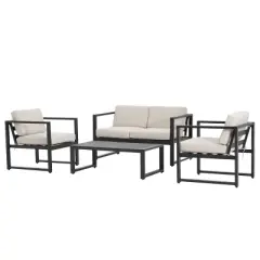Coolbibila 4 Piece Modern Patio Furniture Set,Conversation Sets For Patio with Cushions,Aluminum Frame Slat Dining Table and Garden Arm Chair