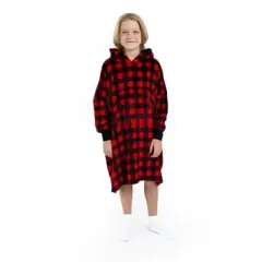 Sleep On It Unisex Red Plaid Wearable Cozy Fleece Blanket Hoodie