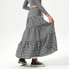 Women's Elastic Waistband Maxi Skirt - Wild Fable&trade; Black Gingham