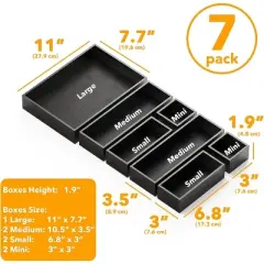 7-Piece Bamboo Drawer Organizer Set &ndash; Multi-Use Divider Bins for Kitchen, Bathroom, Office, and Makeup Storage, Black