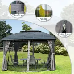 10x12 FT Outdoor Patio Aluminum Gazebo,Galvanized Steel Roof Gazebo,Pavilion With Zippered Netting And Curtains For Garden,Lawns-Coolbibila