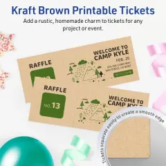 Avery Printable Rectangle Tickets, 2-1/8" x 5-1/2", Kraft Brown Cardstock, Laser/Inkjet, 80 Total