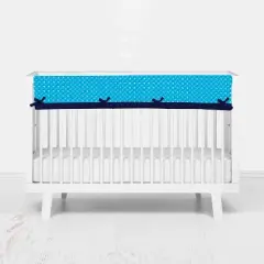 Bacati - Woodlands Aqua/Navy/Gray Boys Cotton Long Crib Rail Guard Cover