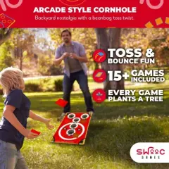 SWOOC Games - Coney Island Toss - Arcade Style Cornhole Board Set w/Carrying Case & 15+ Games - Corn Hole Games for Adults - Kids Bean Bag Toss Game