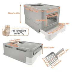 Artloge Extra Large Enclosed Cat Litter Box Foldable Cats Kitten Toilet Box Anti-Splashing Design with Top Exit Front Entry Litter & Litter Scoop
