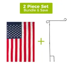 Briarwood Lane Embroidered American Garden Flag 12.5" X 18" + 3-Piece Garden Flag Stand Set 1x1 Bundle