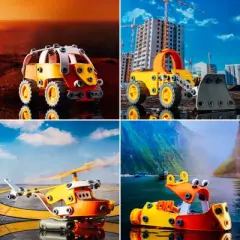 Best Choice Products Kids 147-Piece 5-in-1 Educational STEM Building Toy Kit w/ Car, Helicopter, Boat, Bulldozer, Truck