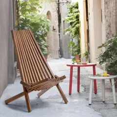 TIRAMISUBEST Folding Wood Chair - No Assembly Solid Wood Lounge Chair, Indoor/Outdoor Portable for Patio, Deck, Camping (Natural Finish)
