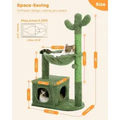 QuestaPack Cactus Cat Tree 40" Cat Tower with Large Metal Carpet Hammock