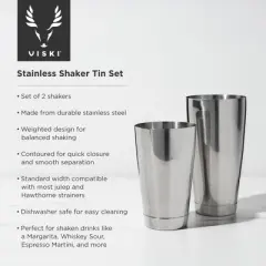 Viski Stainless Steel Shaker Tins, Set of 2 Boston Shaker Tins, Cocktail Shaker Set, 28 Oz & 18 Oz