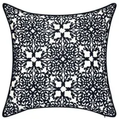 Plow & Hearth Indoor/Outdoor Embroidered Lacework Throw Pillow - Black