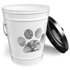 Amici Pet Zentangle Paw Print Design Metal Storage Canister,White w/ Black Lid