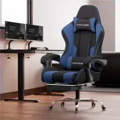 GTPLAYER Fabric Gaming Chair with Footrest and Lumbar Support, Height Adjustable Computer Chair with Headrest