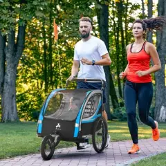 Aosom 3-in-1 Bike Trailer for Kids with 2 Seats, 5-Point Harness, Running Stroller, Jogging Cart
