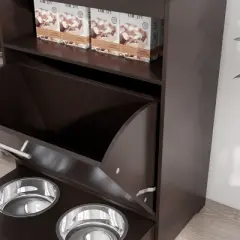 Mewoofun Pet Feeder Station Storage Cabinet, Dog Food Storage Container with Dog Raised Bowls and Hanger for Feeding