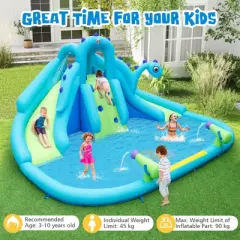 Tangkula Inflatable Water Slide  Blowup Water Park with Dual Slides Climbing Wall  Large Splash Pool & Dual Water Cannons (Without Blower)
