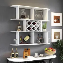 Gulches Rustic 3-Tier Wall-Mounted Wine Rack with Glass Holder