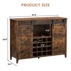Wine Bar Cabinet,47" Farmhouse Coffee Bar Cabinet with Sliding Barn Door, Buffet Sideboard Cabinet with 16 Bottle Wine Rack